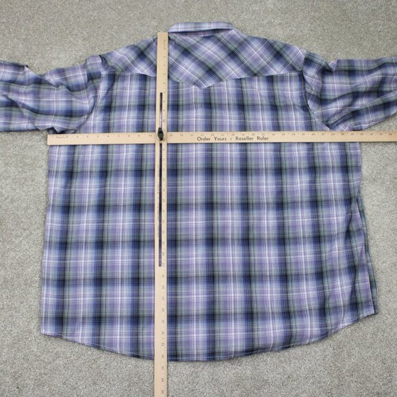 Wrangler Western Shirt Adult 3XL XXXL Purple/Black Plaid Pearl Snap Long Sleeve - Picture 9 of 12